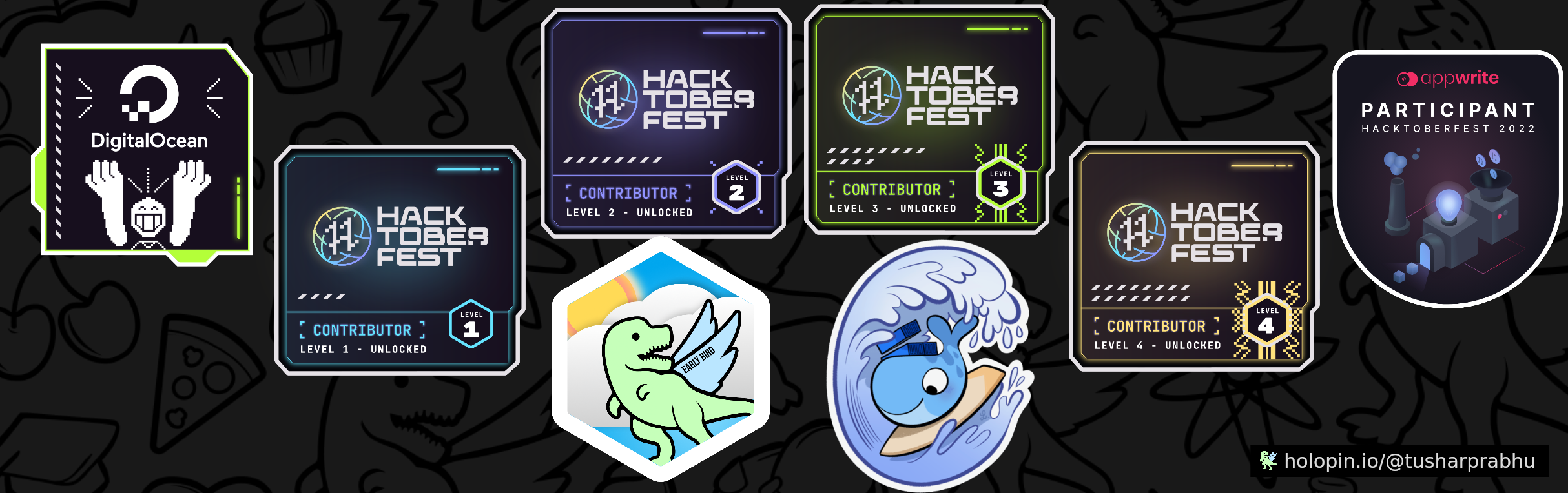 An image of @tusharprabhu's Holopin badges, which is a link to view their full Holopin profile