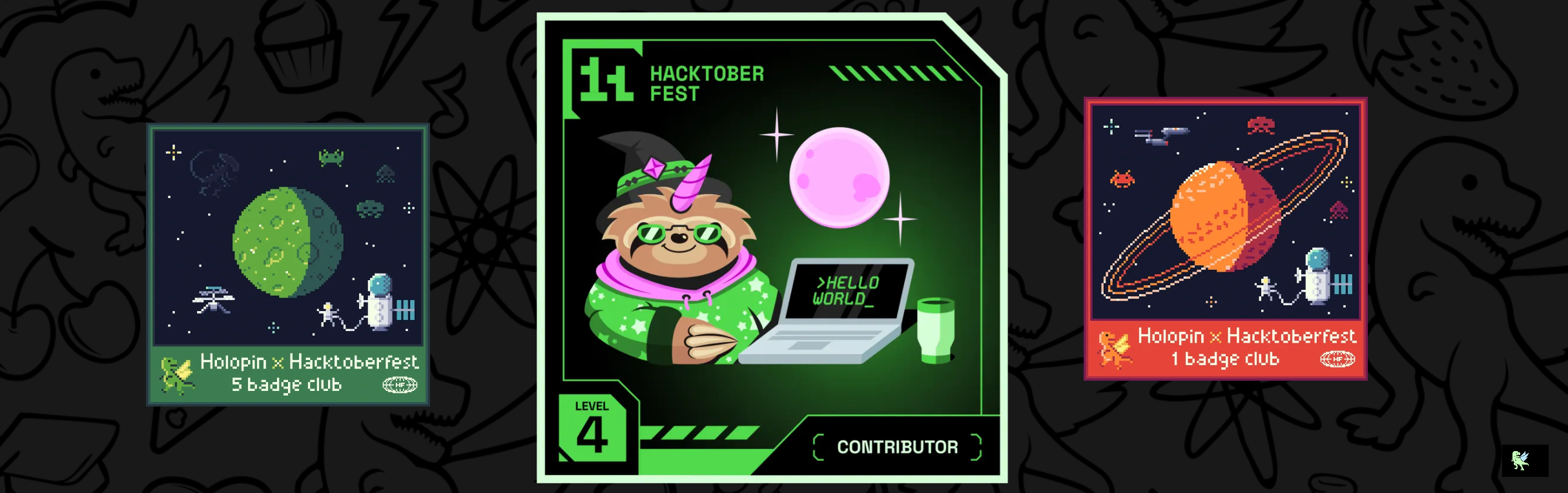 An image of @sarahokolo's Holopin badges, which is a link to view their full Holopin profile