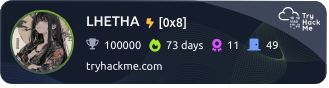 LHETHA's stats on TryHackMe