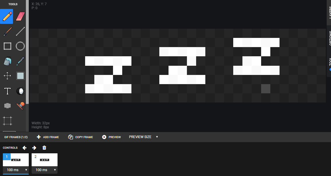 Animating an 8x32 matrix in Pixilart
