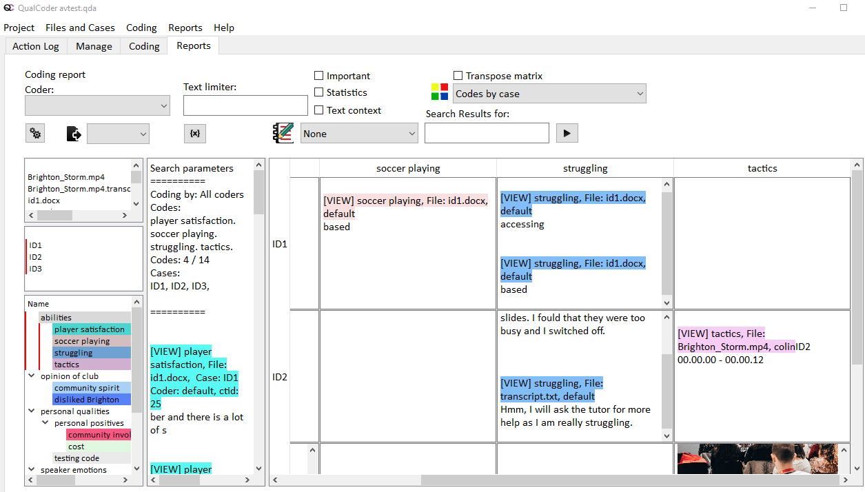 Case matrix in reports