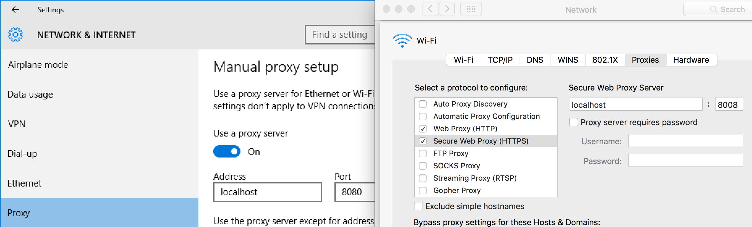 Setting up proxy on Windows 10 and OS X