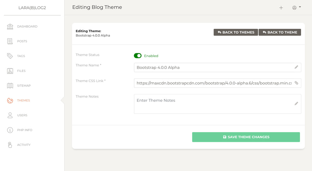 LaraBlog Admin Theme Edit