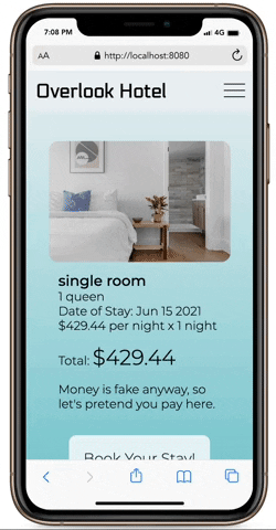 gif of successful room booking in mobile view