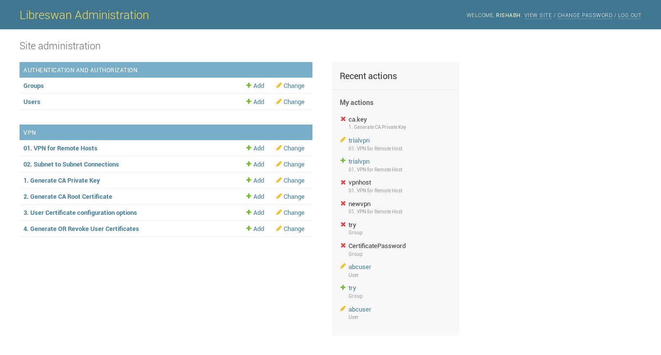 Libreswan Managing Interface - Screenshot