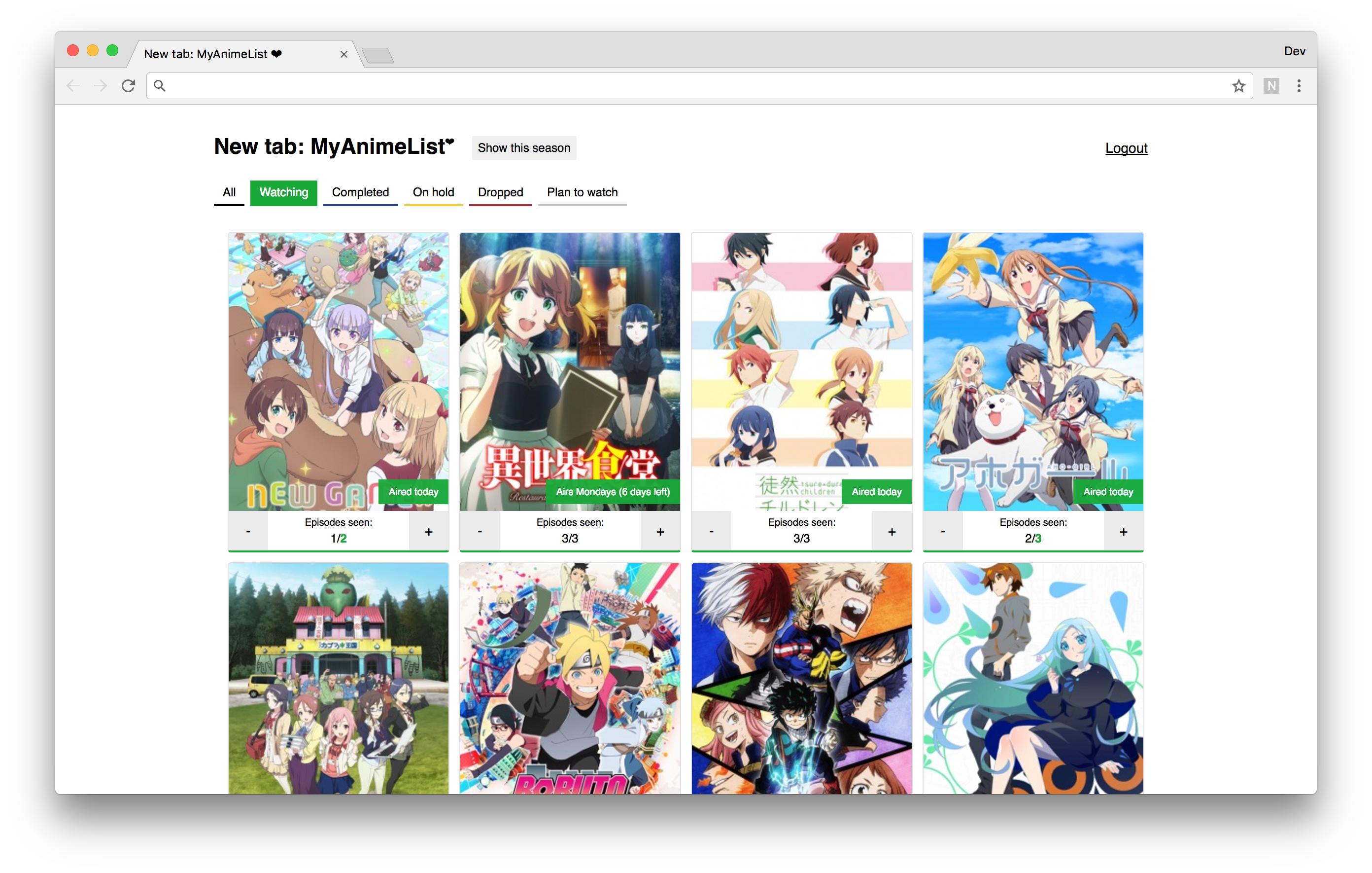 New Tab MyAnimeList - MyAnimeList screen