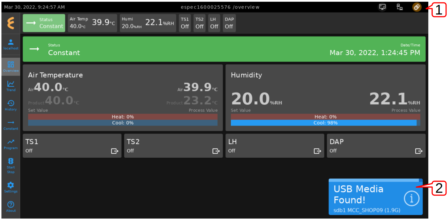 ESPEC Web Controller UI on its dedicated touchscreen monitor