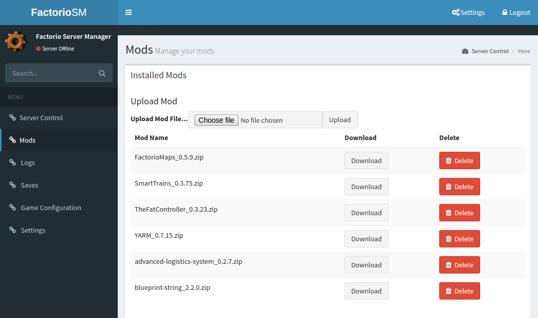 Factorio Server Manager Screenshot