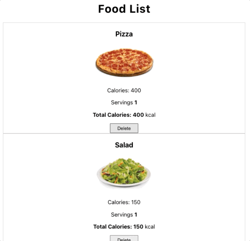 delete food list item example