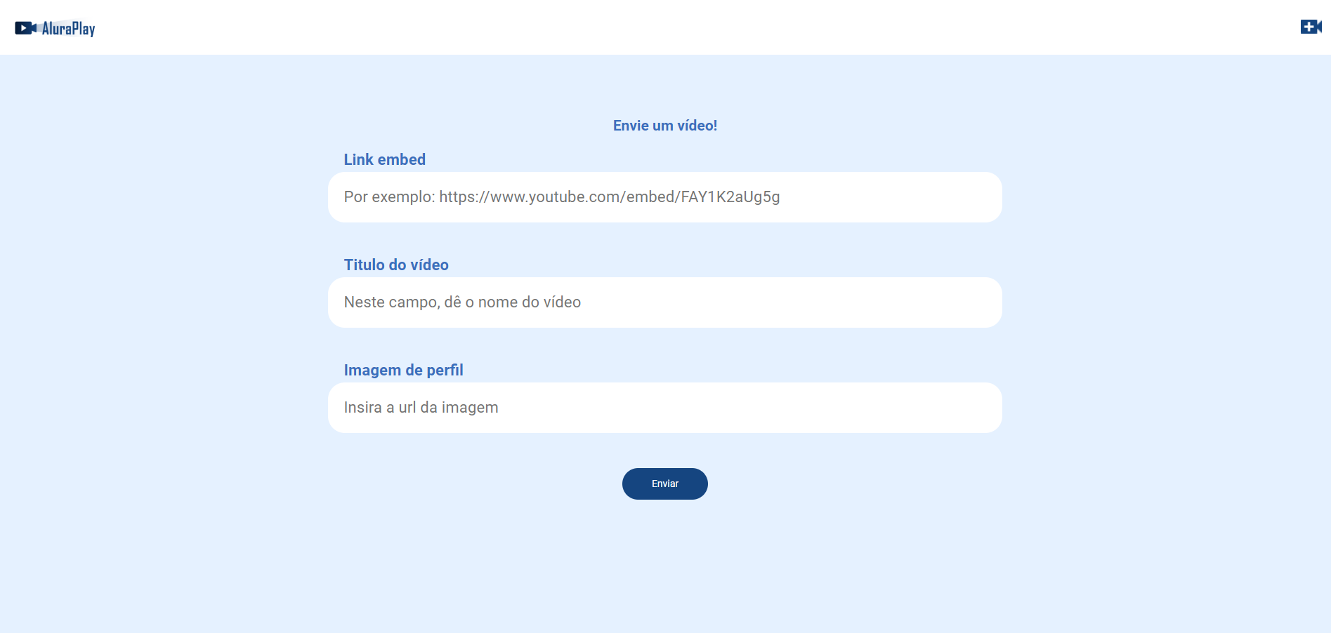 Screenshot da tela do formulário do AluraPlay
