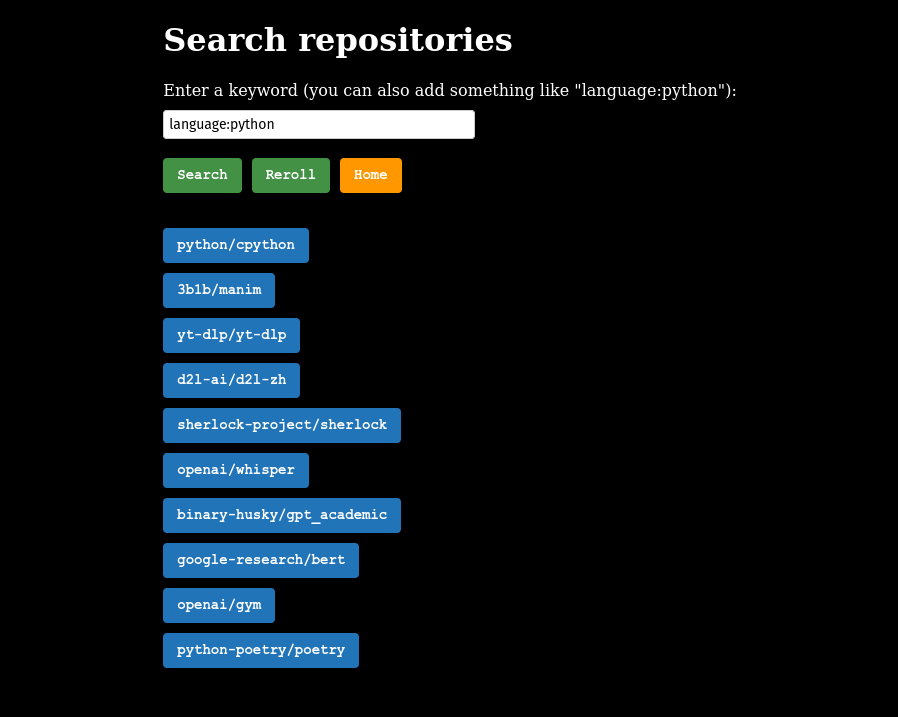 Search repositories Screenshot