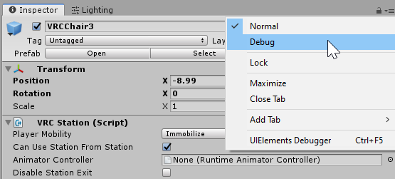debug menu
