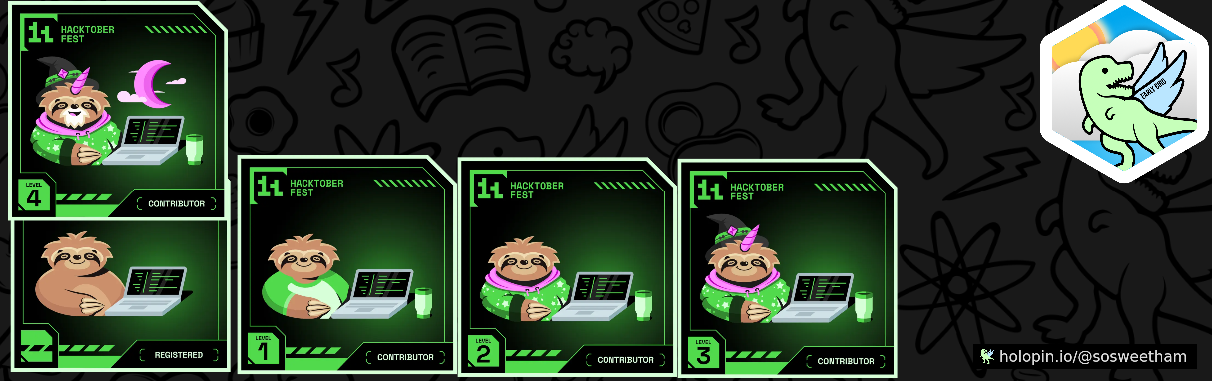 An image of @sosweetham's Holopin badges, which is a link to view their full Holopin profile