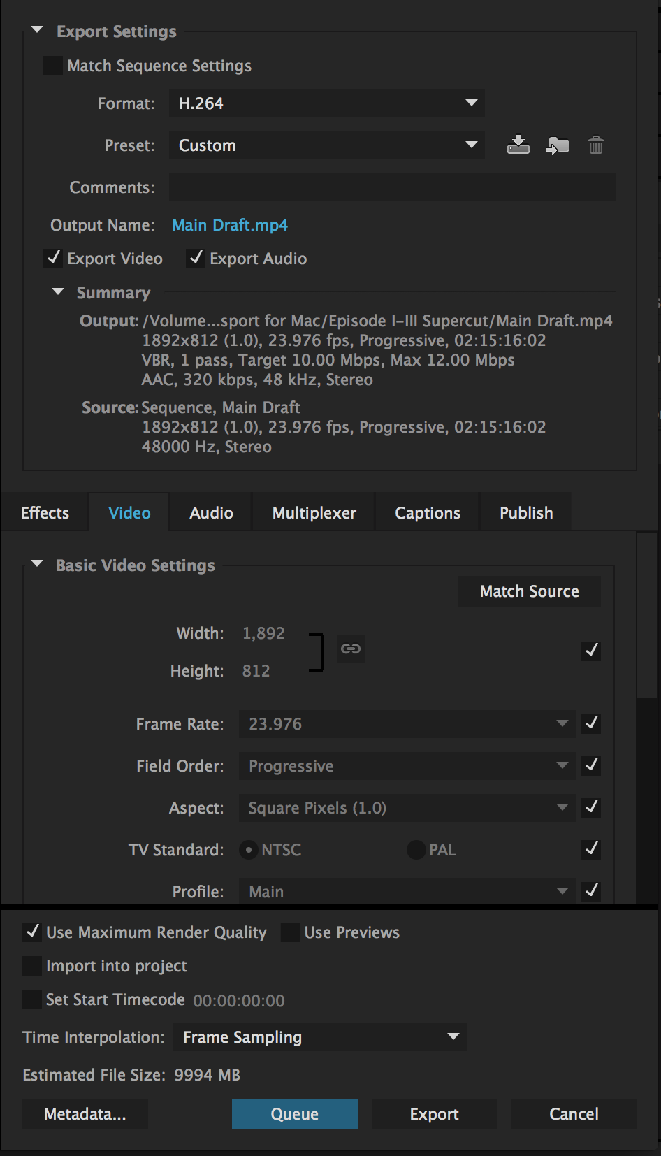 Recommended Export Settings