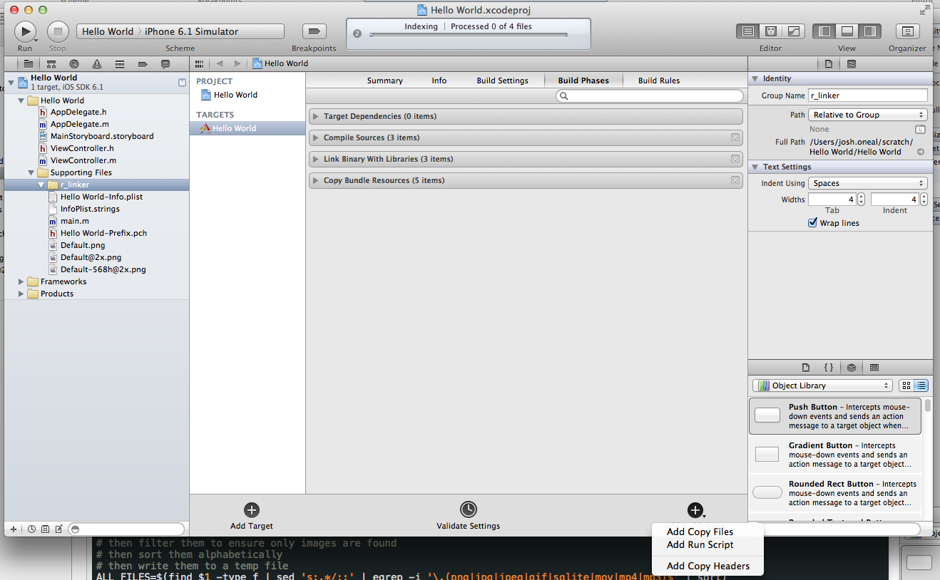 Add r_linker.sh to Xcode