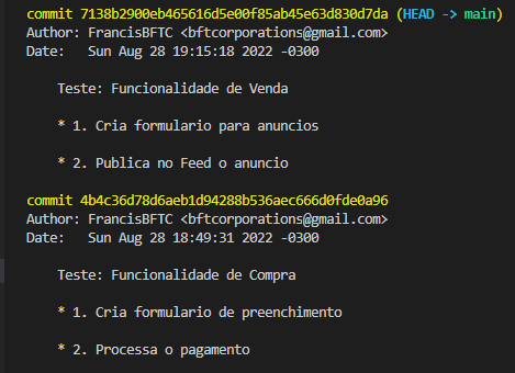 Comprovando no git log o novo commit