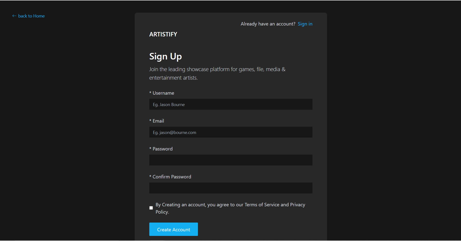 Signup Page