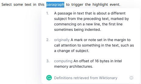 Grammarly extension pop-up card example