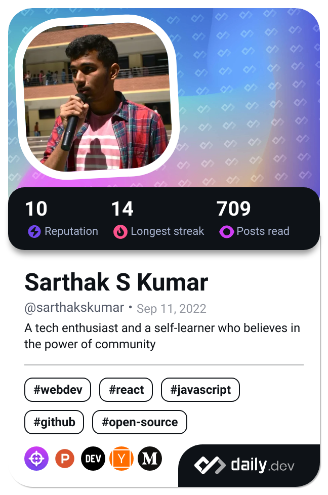 Sarthak S Kumar's Dev Card