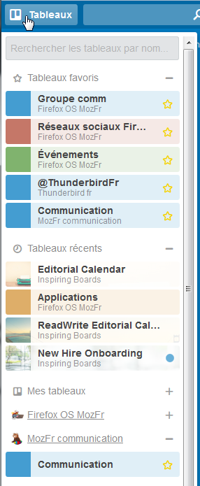 Menu Tableaux dans Trello