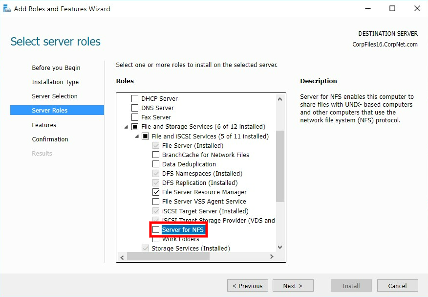 Step 7- Select NFS Role