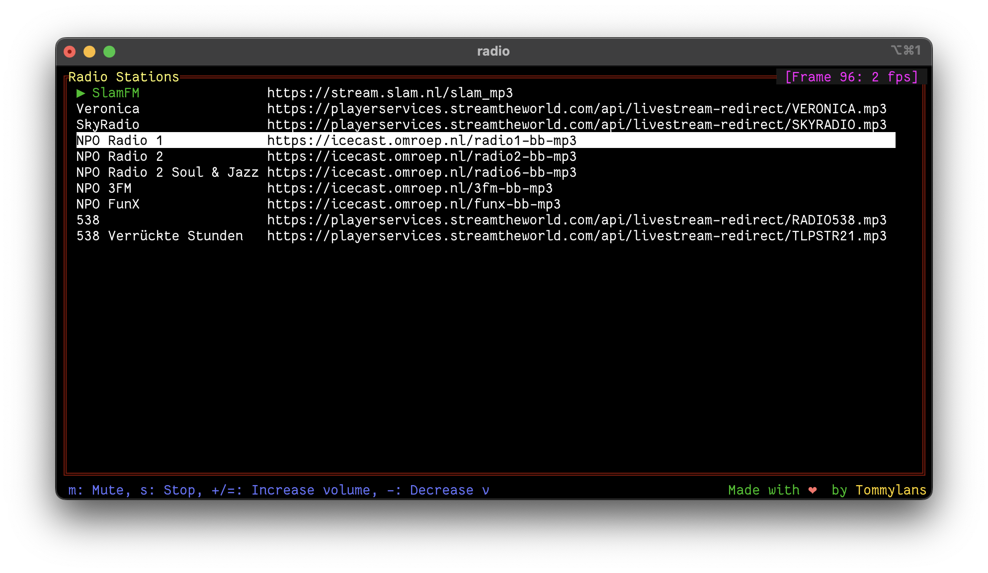 Screenshot of the terminal with the tui open