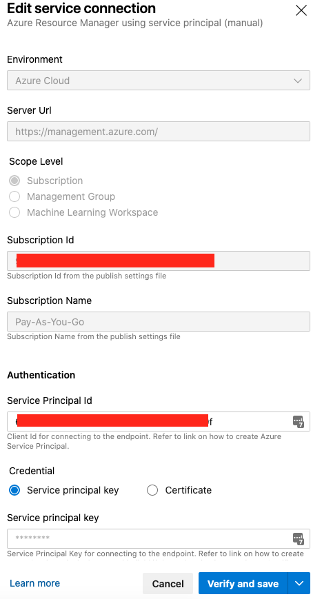 Setting Azure Resource Manager connection