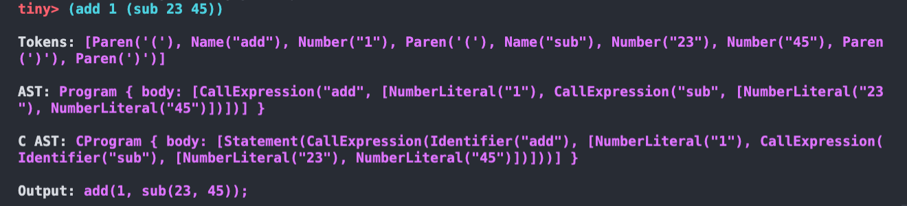 输入 (add 1 (sub 23 45))