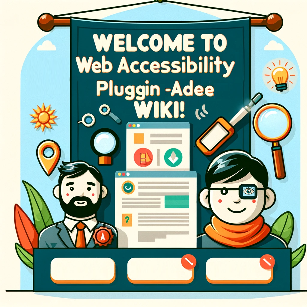 A welcoming banner reading 'Welcome to the web-accessibility-plugin-adee wiki!' The banner features a friendly and inviting design with web accessible
