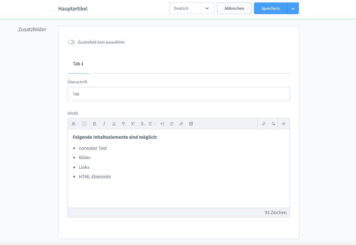 custom tab headline and content in shopware administration