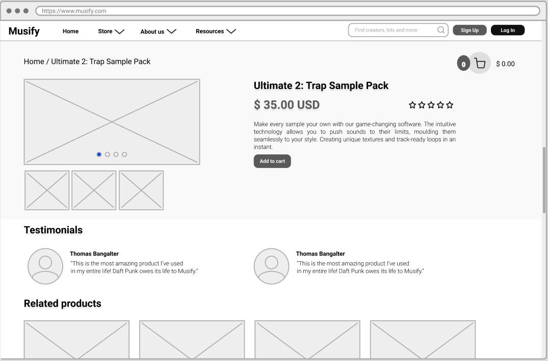 Wireframe detalle del producto