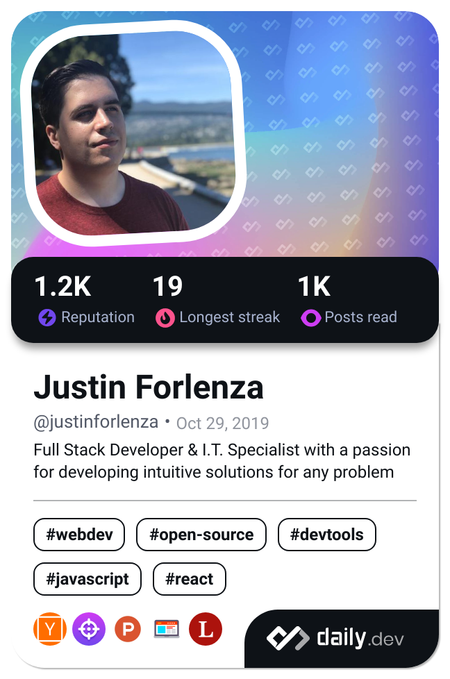 Justin Forlenza's Dev Card