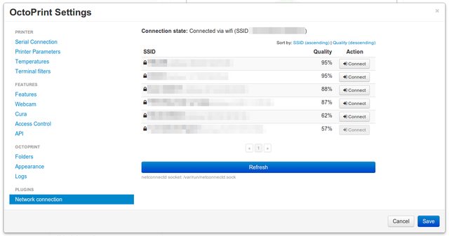 netconnectd plugin: Overview with list of available wifis