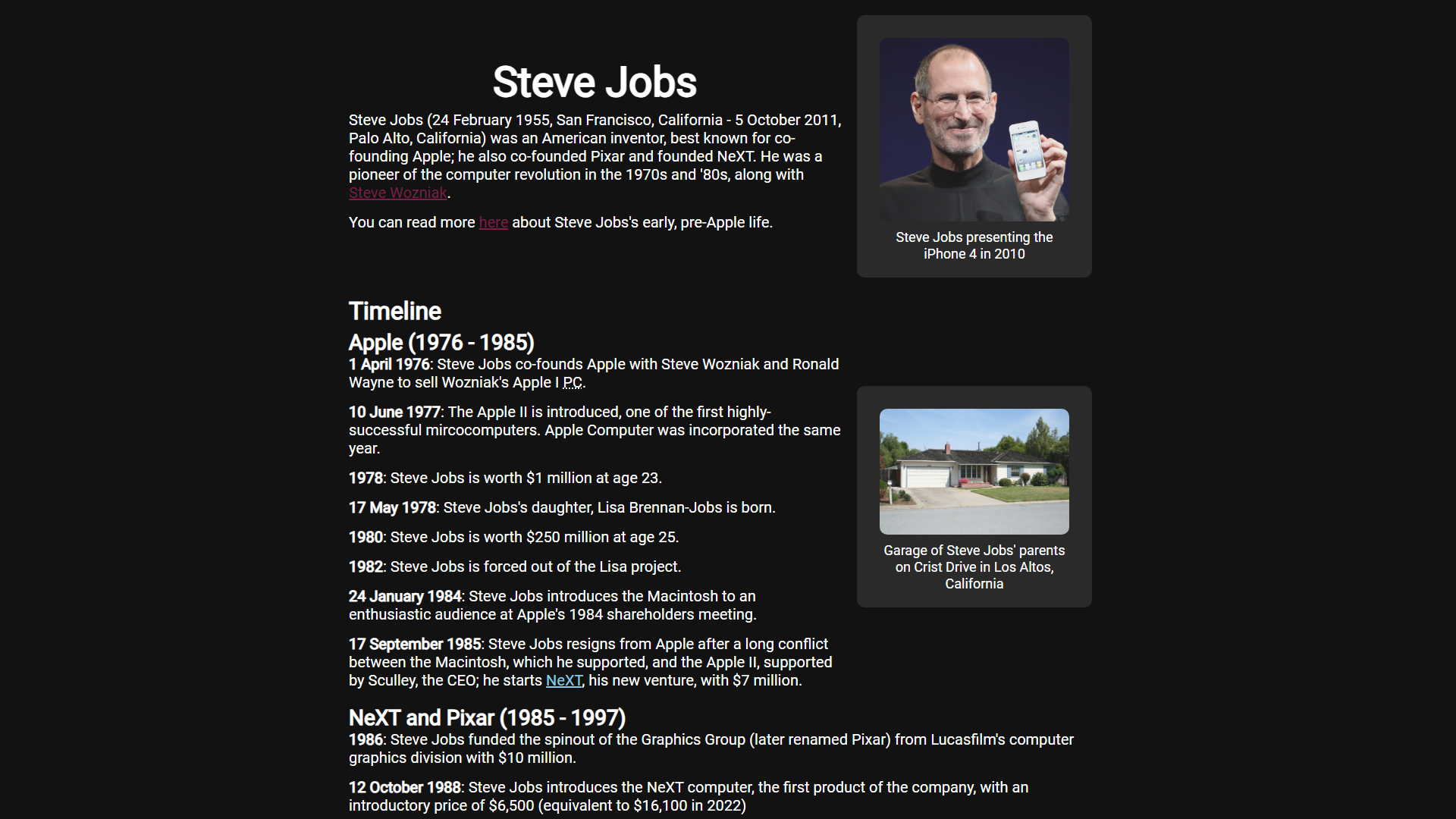 Steve Jobs tribute page