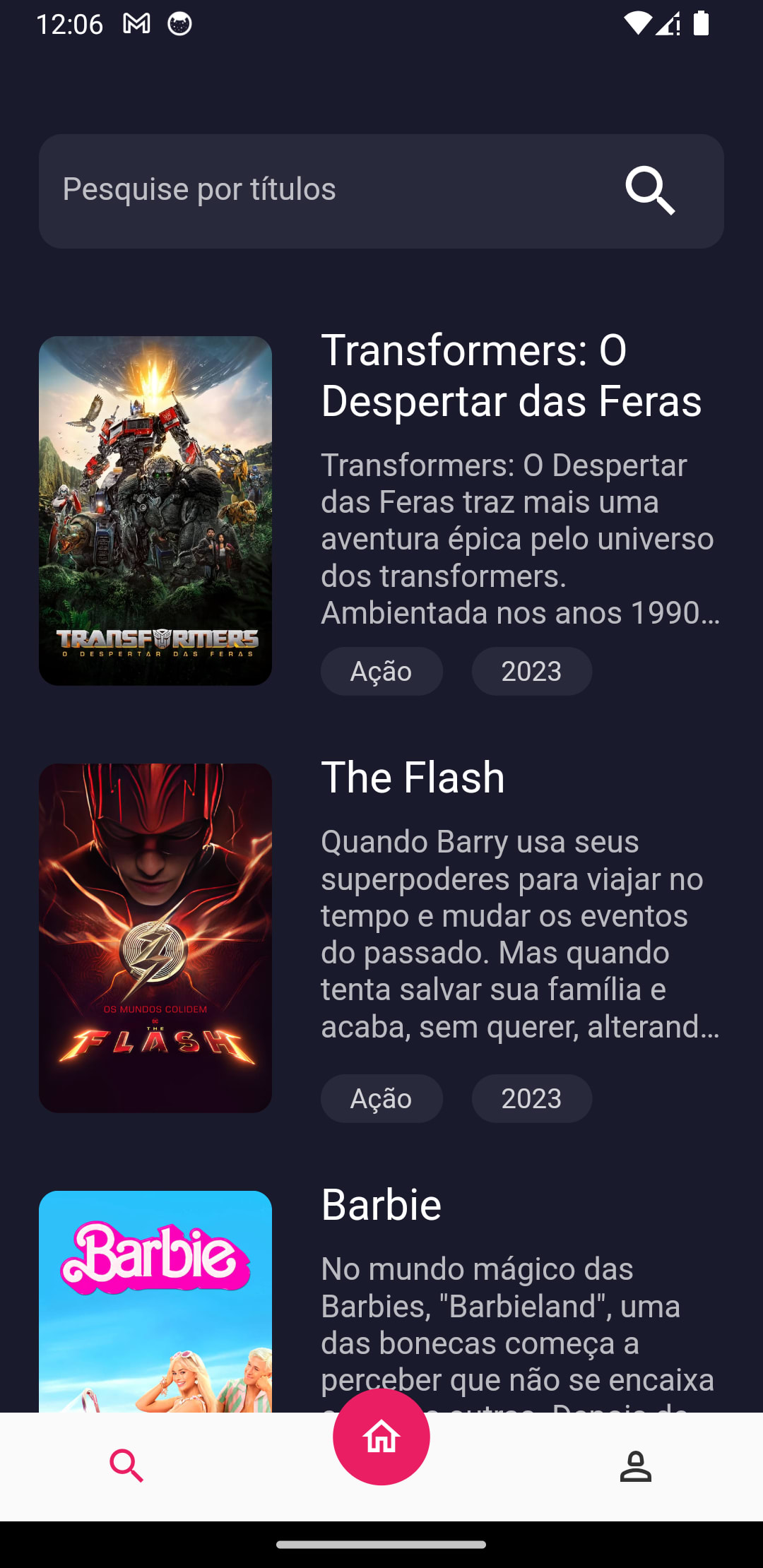 Tela de busca de filmes