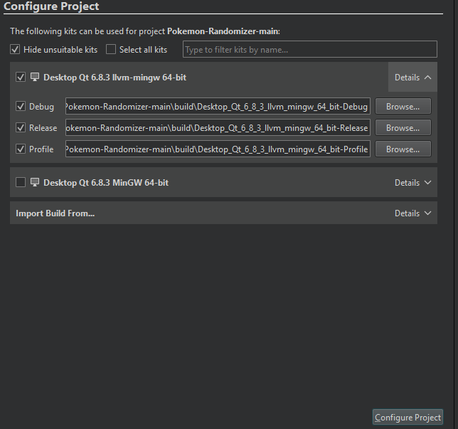 Project configuration
