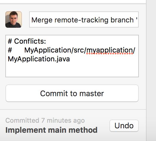 Merge conflict commit message GitHub Desktop