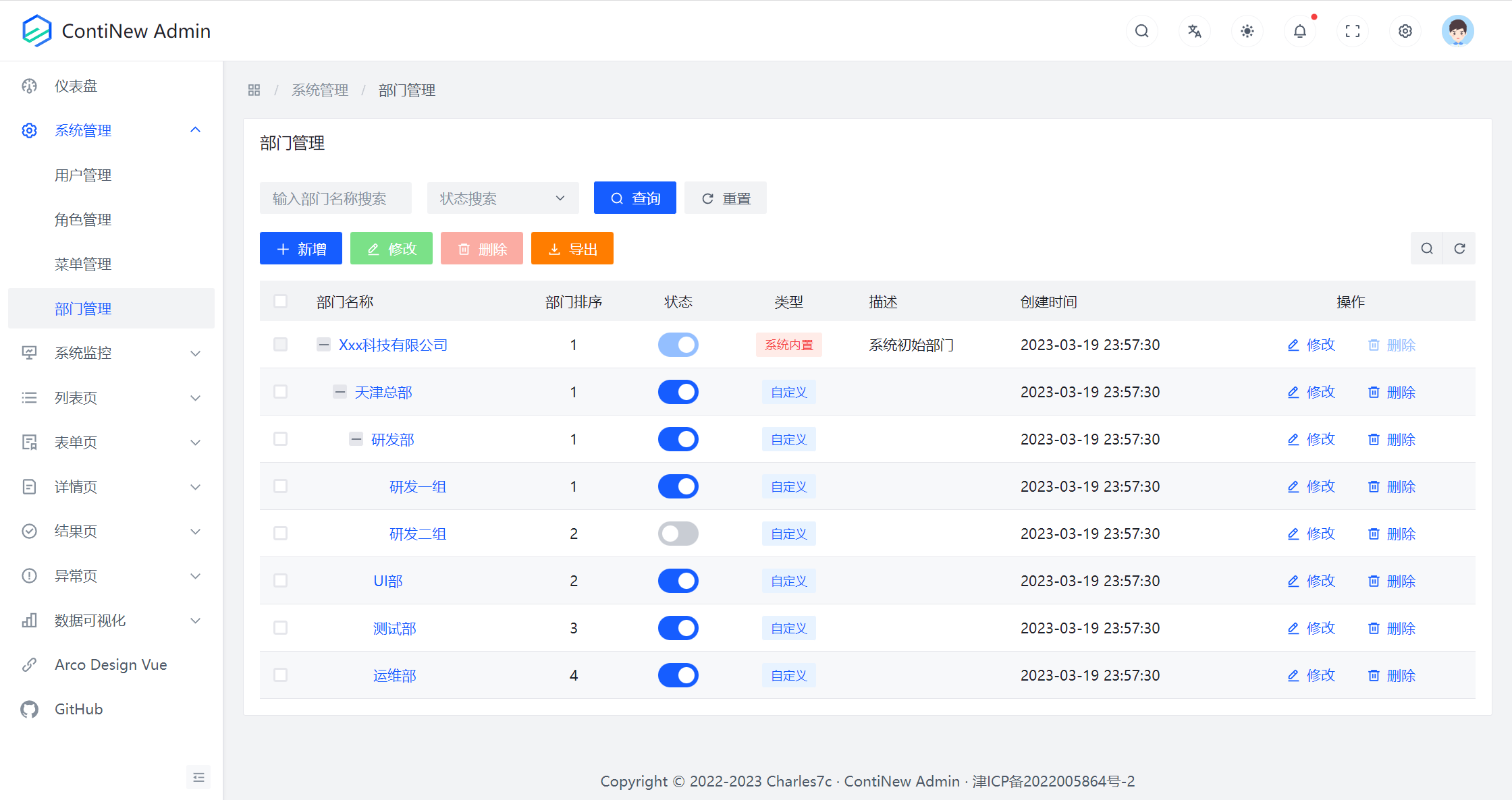 系统管理-部门管理