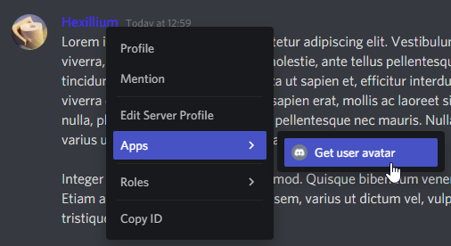 Example User Context Menu