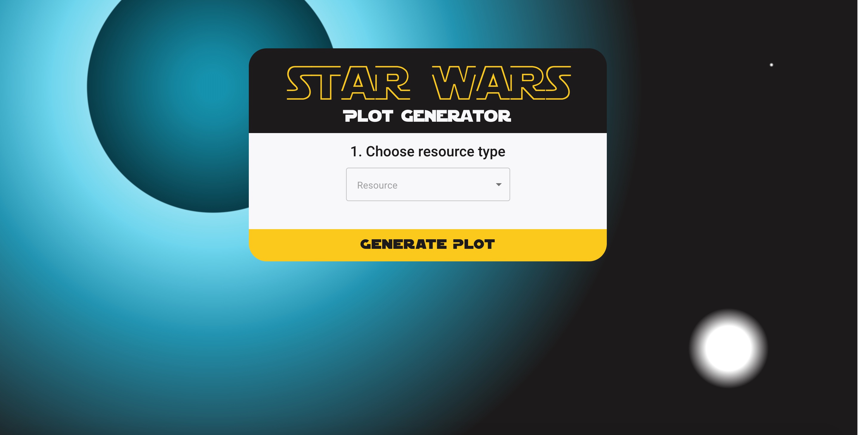 Screenshot of my Star Wars Plot Generator project built in React