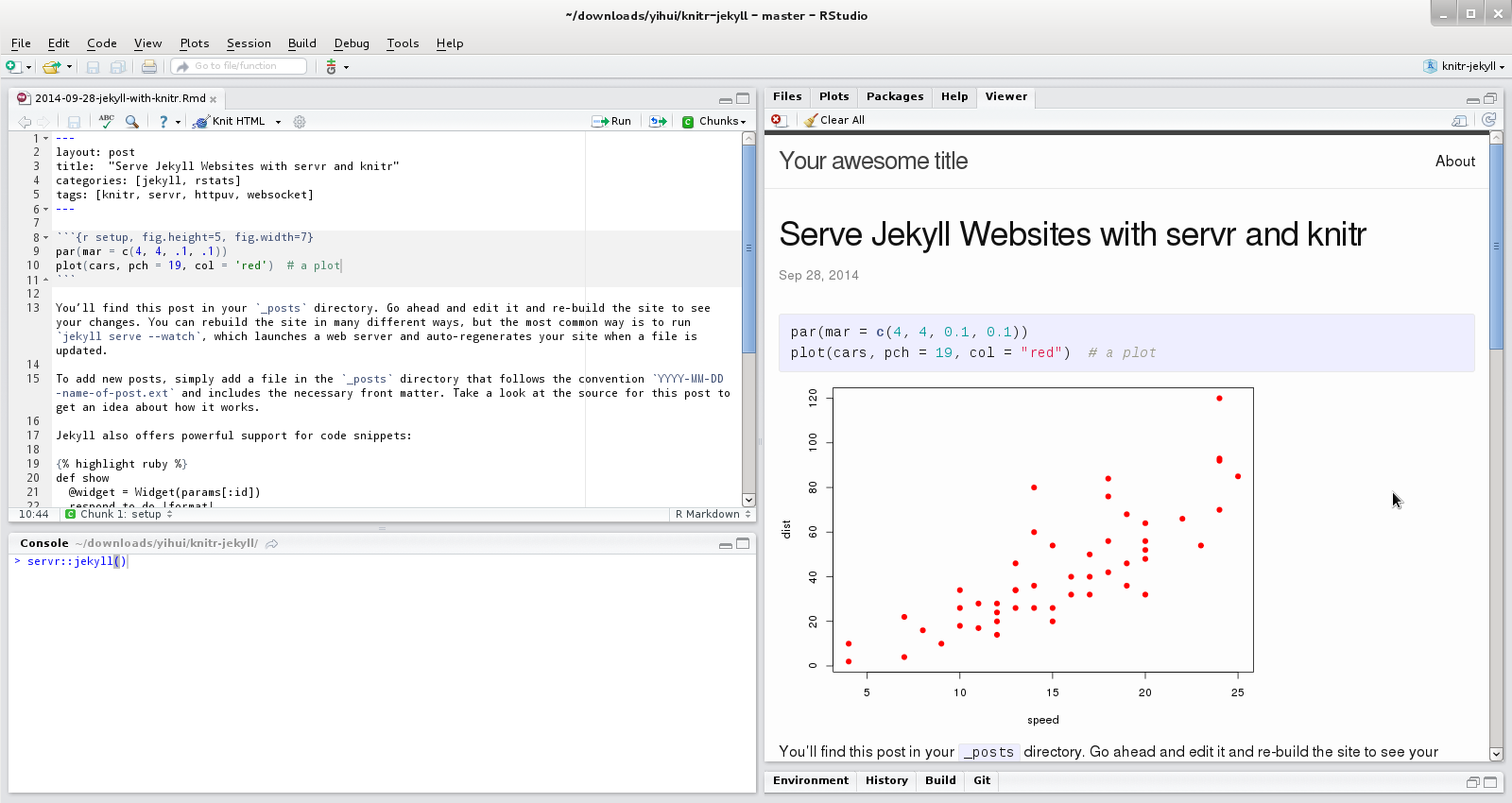 Jekyll with servr and knitr