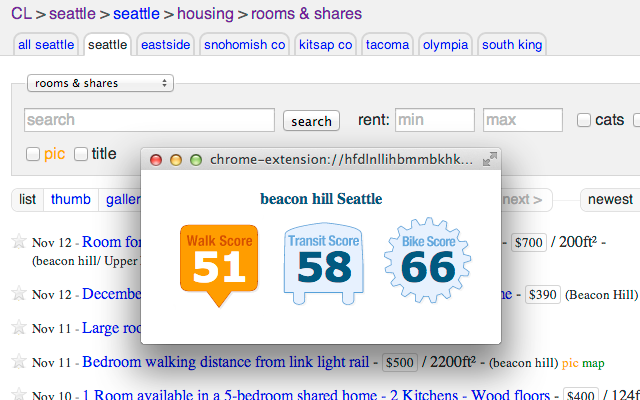 Right-Click Walk Score options screenshot