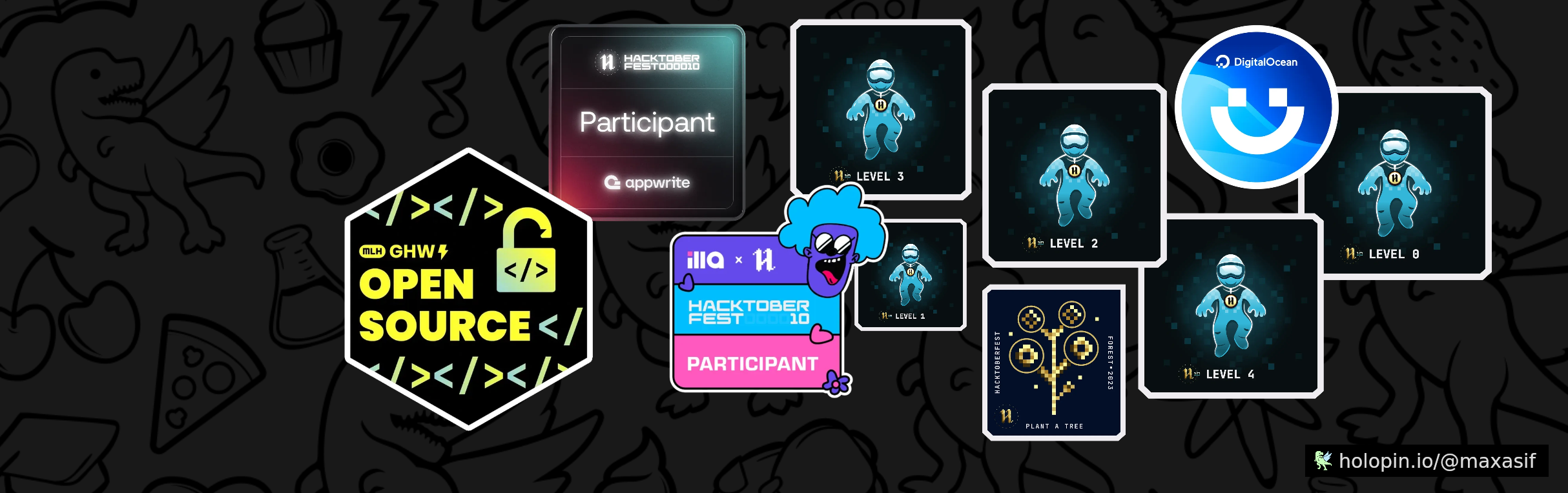 An image of @maxasif's Holopin badges, which is a link to view their full Holopin profile