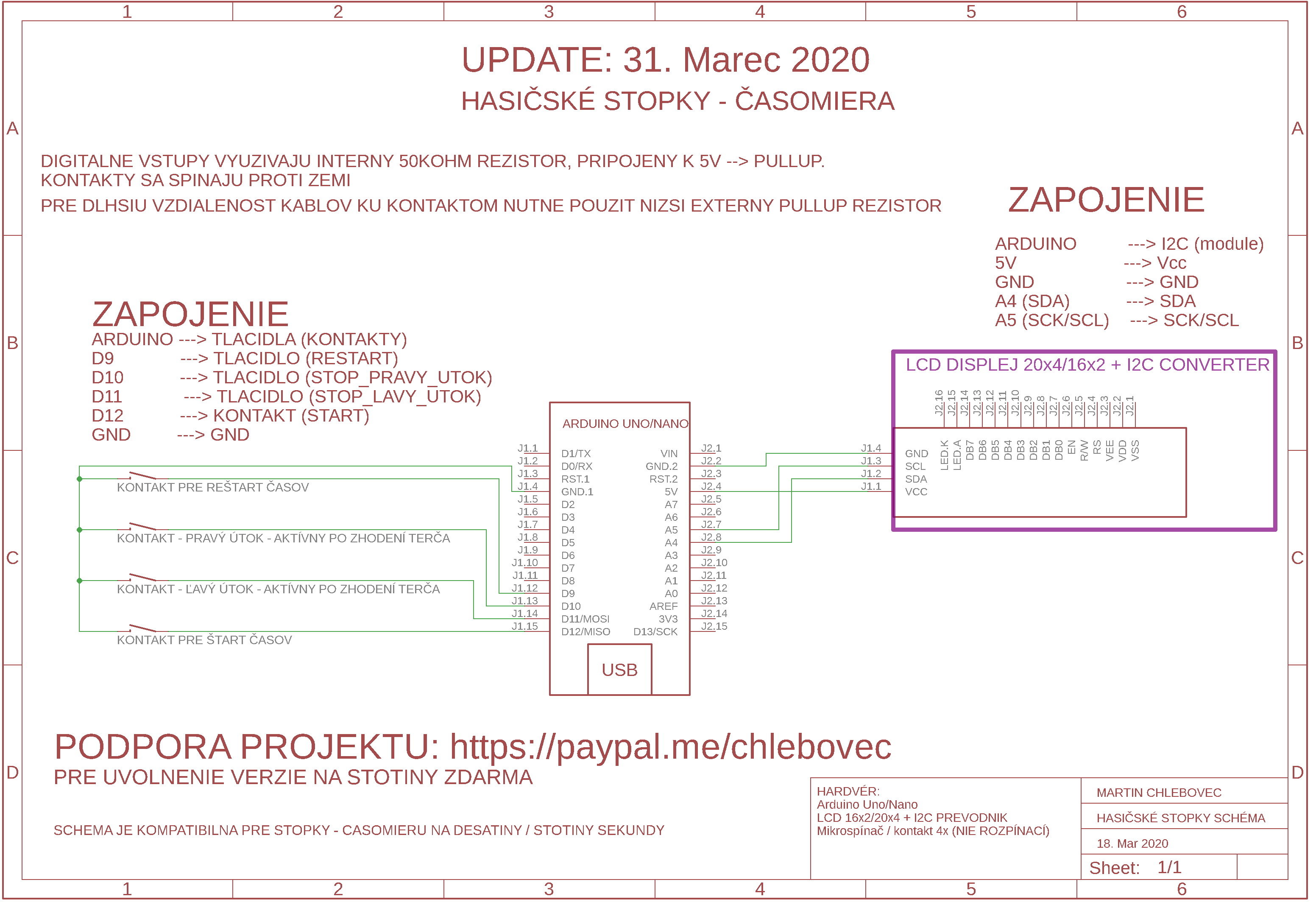 Schéma zapojenia - Hasičské stopky - Arduino