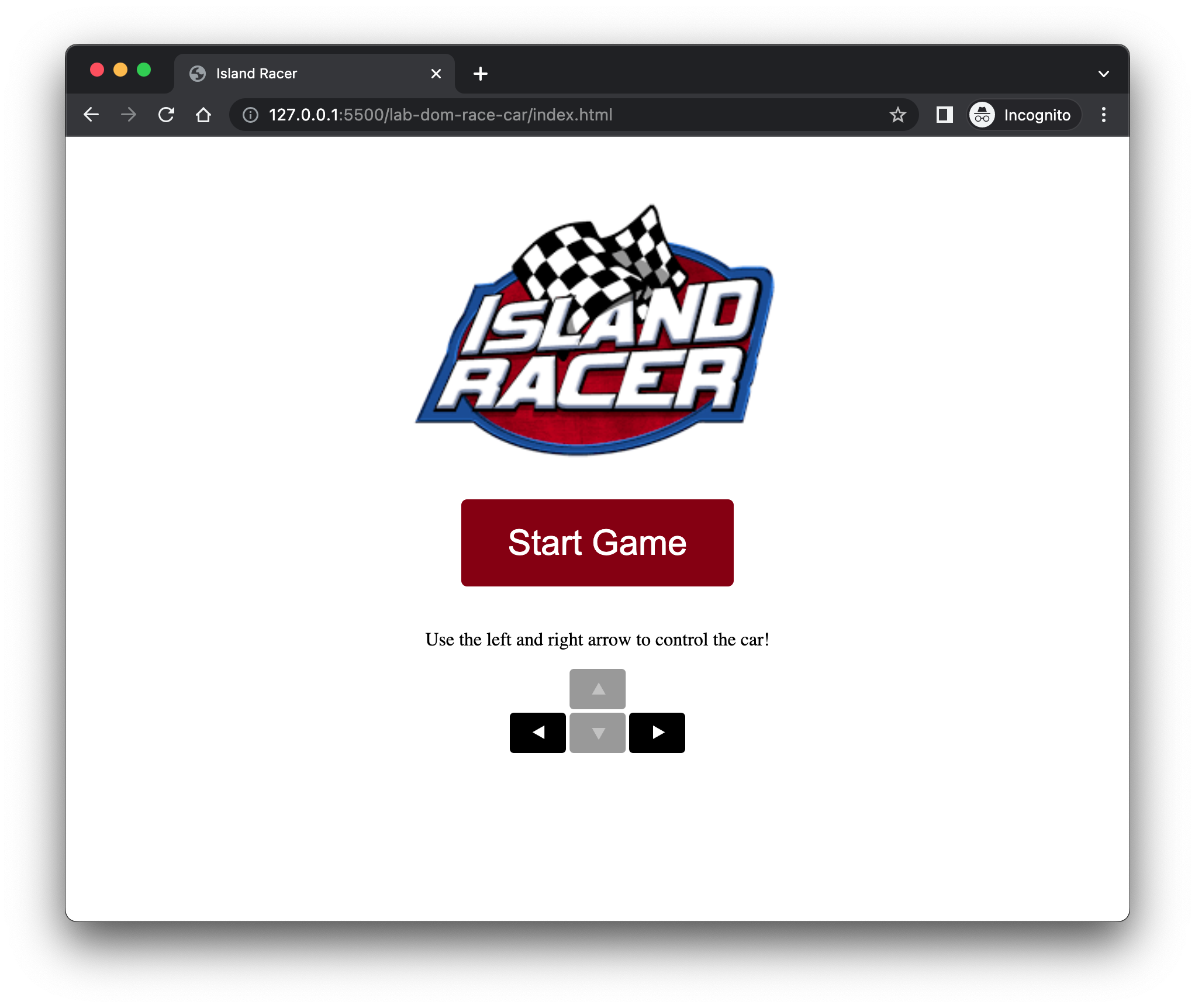 island racer game start screen