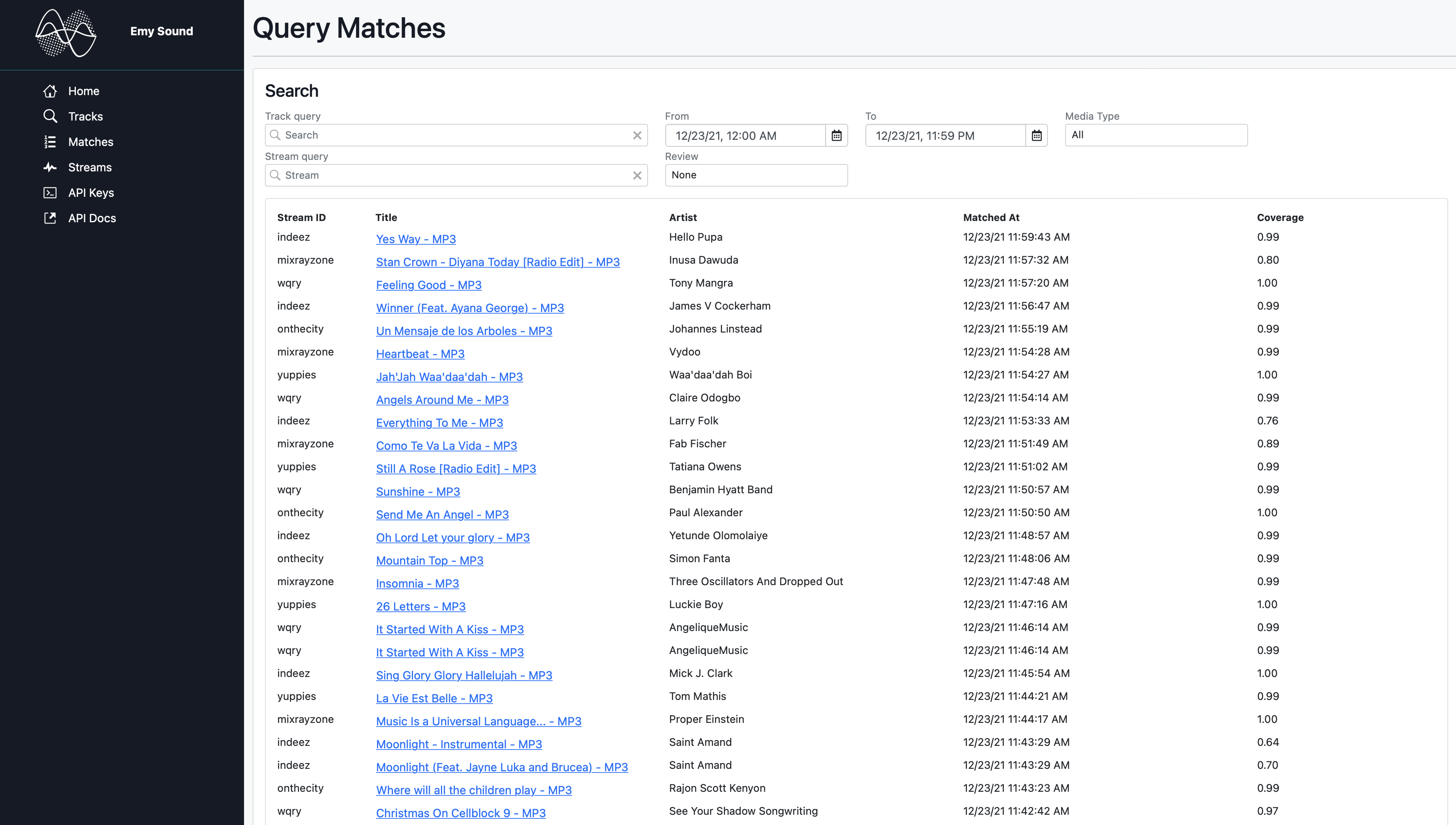 Query matches page