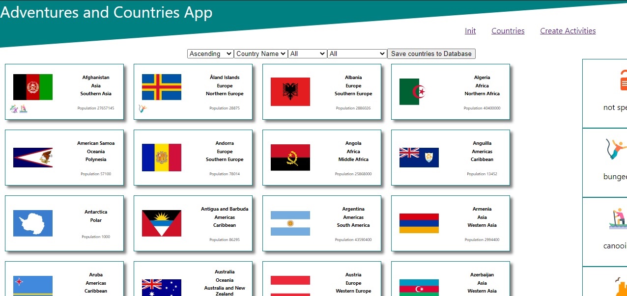 Adventures and Countries App