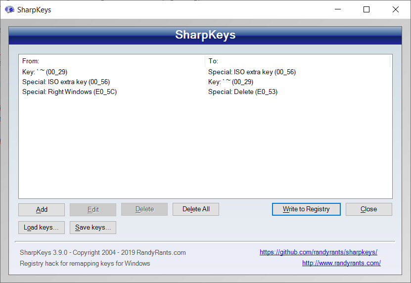 Swiss-German keyboard remappings for the Apple Magic Keyboard 2 under Windows, using SharpKeys.