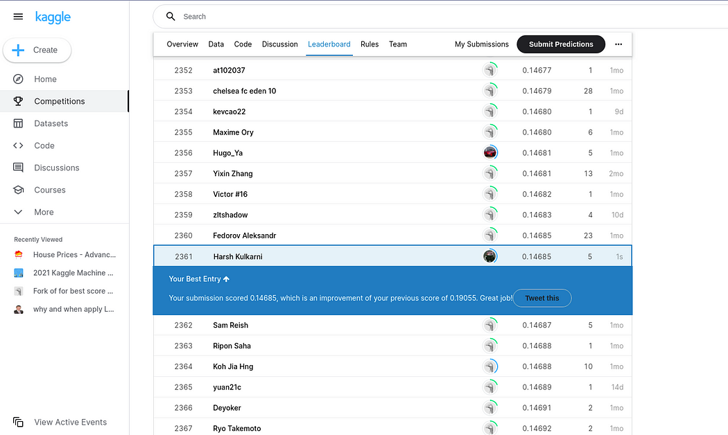 Kaggle Ranking