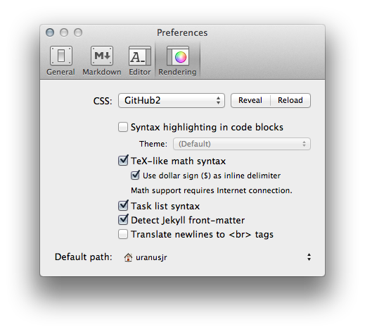 Rendering preferences pane